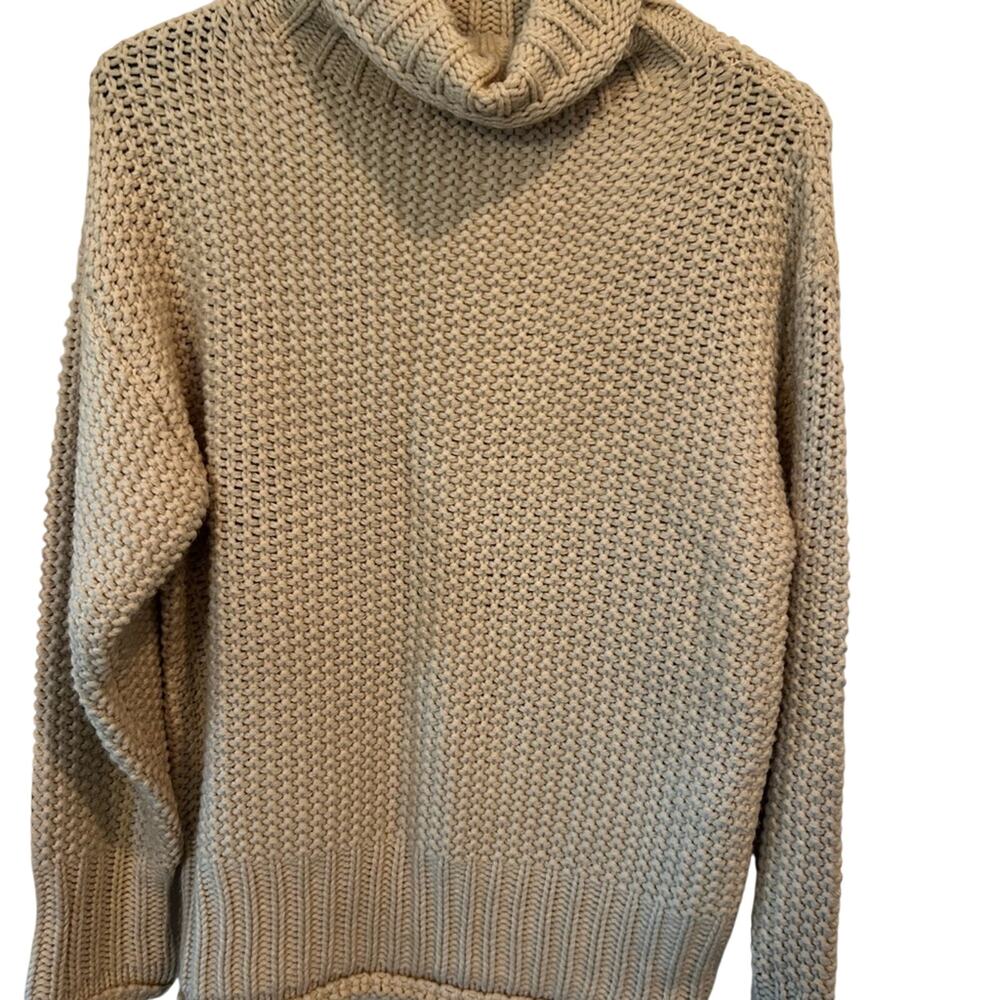 Mazik Womens Small S Mushroom Beige Chunky Cable Knit Cowl Neck Sweater Cozy
